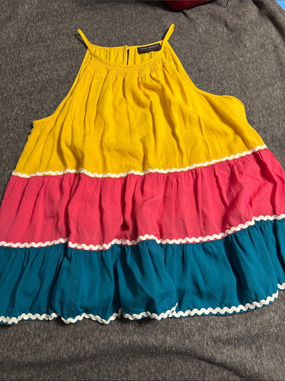 Lane Bryant Yellow Pink Teal Tiered Tank Top